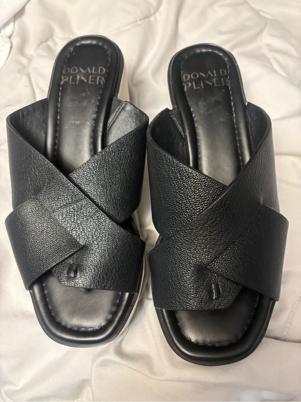 Donald J. Pliner Black Crossband Slide Mules